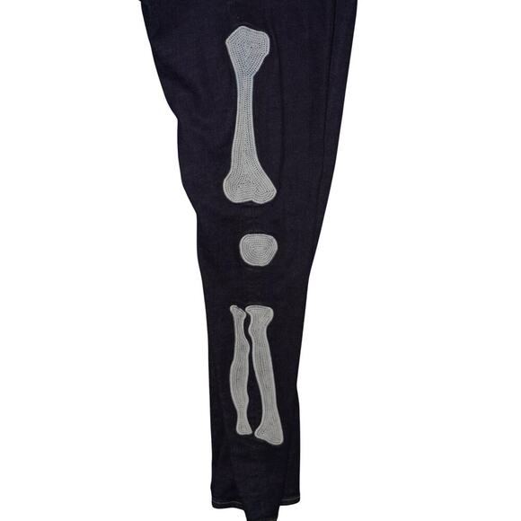 MNML Skeleton Bone Patch Jeans Men’s Size 38 – Dark Wash Denim - Picture 5 of 11